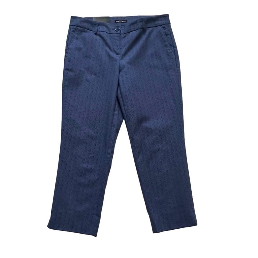 Hilary Radley Crop Pants Blue White Print Cotton Blend Slim Leg Pants Size 8 NEW